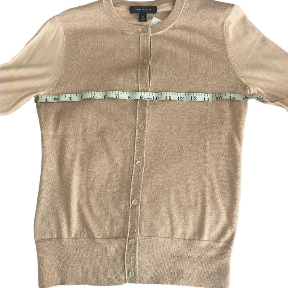 Small Ann Taylor light salmon pink cardigan w shimmer front NWT - Picture 2 of 7